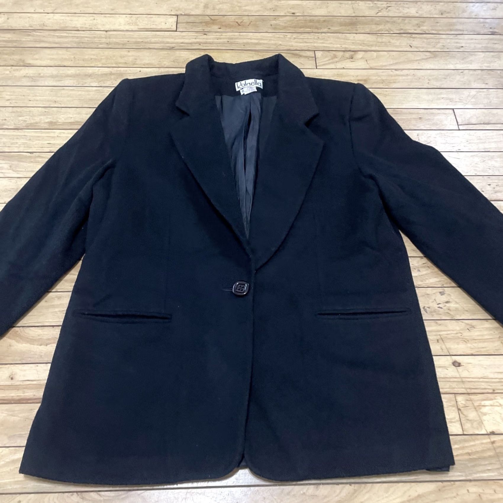 Vintage VINTAGE Rafaella Wool Cashmere Jacket Women 12 Black 90s Blazer Coat Minimal Lined Buttoned Wool Blend Jacket Size XL / US 12-14 / IT 48-50 - 4 Thumbnail