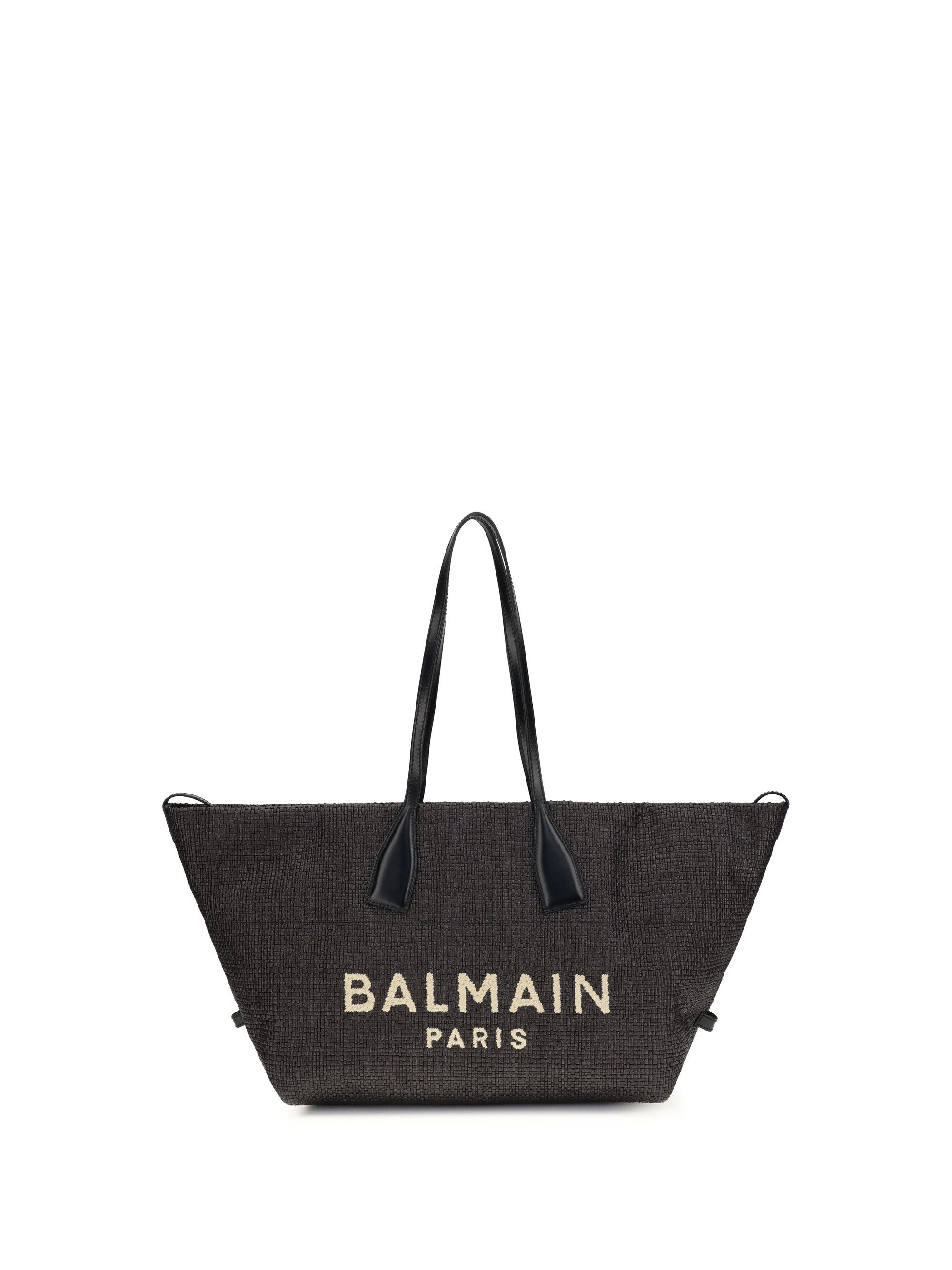 Balmain Track Shoulder Bag in leather and raffia Size ONE SIZE - 1 Thumbnail