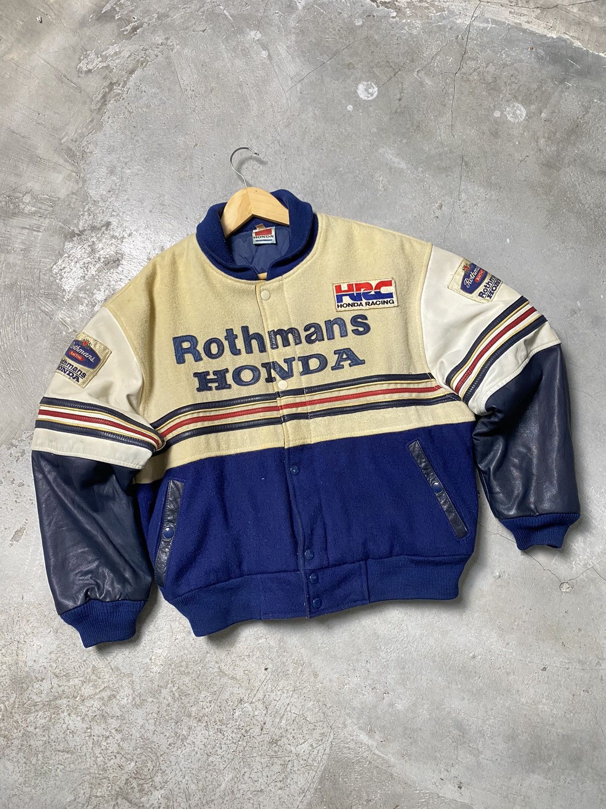 Honda Vtg Rothmans Racing Honda Leather Sleeve Wool Varsity Jacket Size US M / EU 48-50 / 2 - 15 Thumbnail