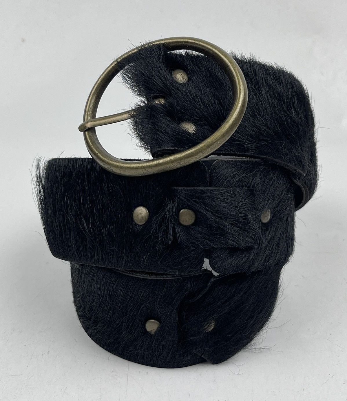 Japanese Brand very rare studded leather belt with fur tc34 Size 36 - 1 Thumbnail