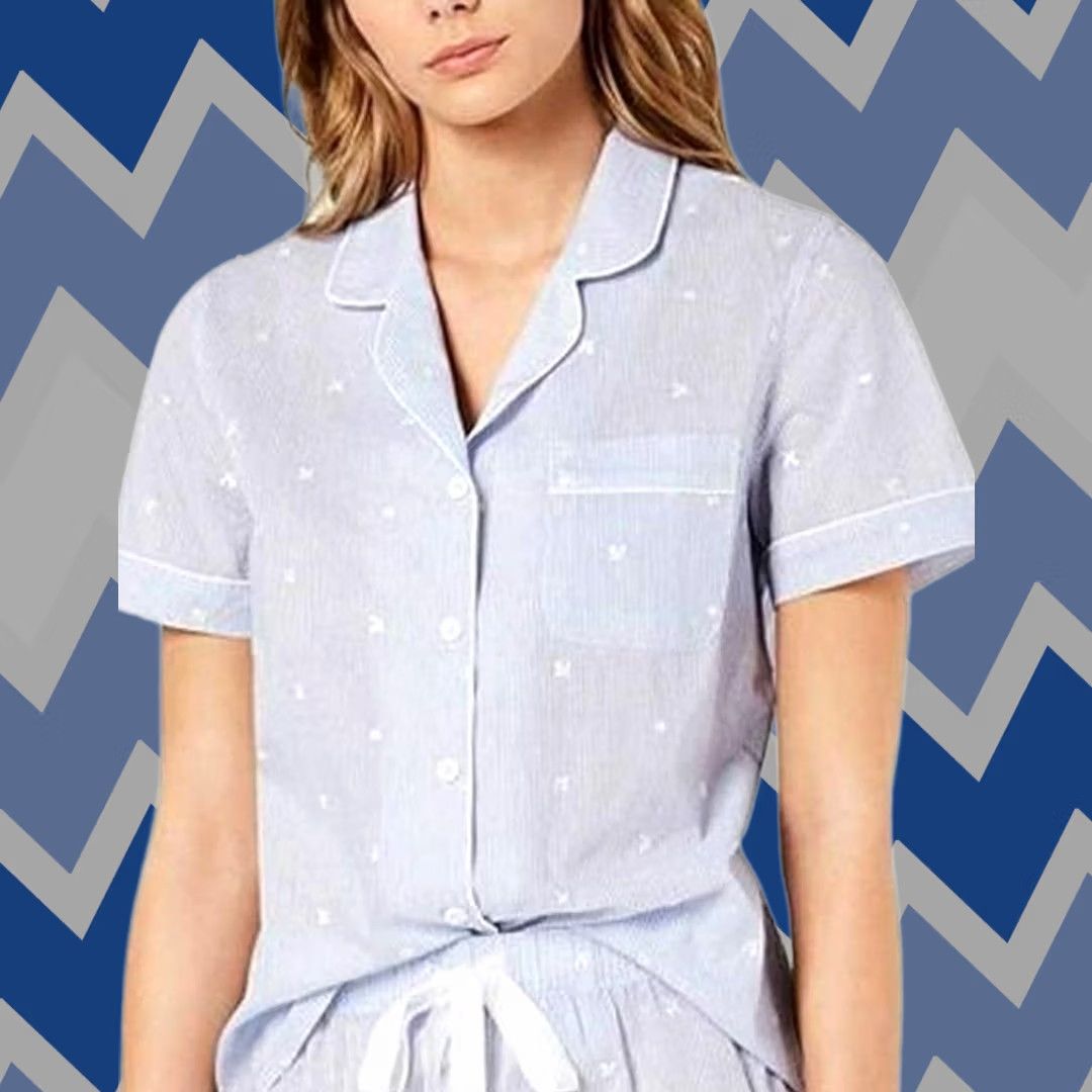 Charter Club Charter Club Pajama Top Short Sleeve Button Collared 100% Cotton Blue S Womens Size S / US 4 / IT 40 - 1 Thumbnail
