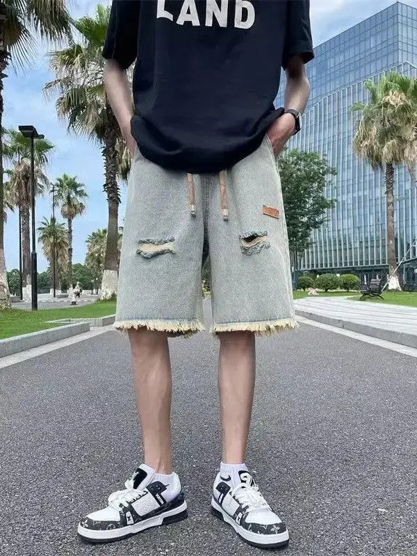 Japanese Brand Retro fringed ripped denim shorts Size US 32 / EU 48 - 1 Thumbnail