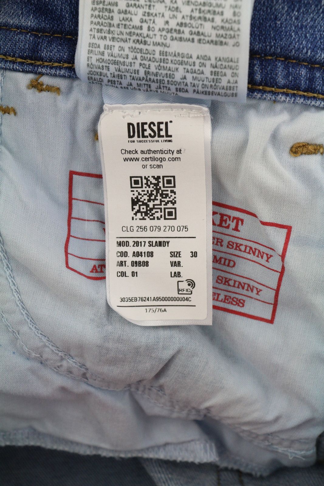 Diesel 2017 SLANDY 09B08 W30/L32 Super Skinny Mid Waist 40679 Size 30" / US 8 / IT 44 - 11 Thumbnail