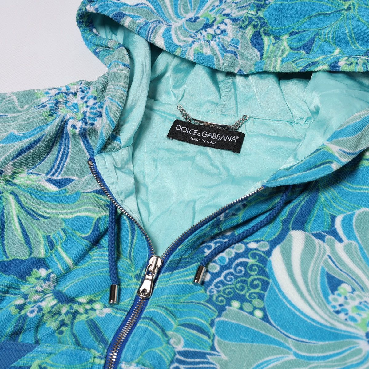 Dolce & Gabbana Dolce Gabbana Printed Flowers Floral Light Blue Zip Hoodie Size XS / US 0-2 / IT 36-38 - 8 Thumbnail