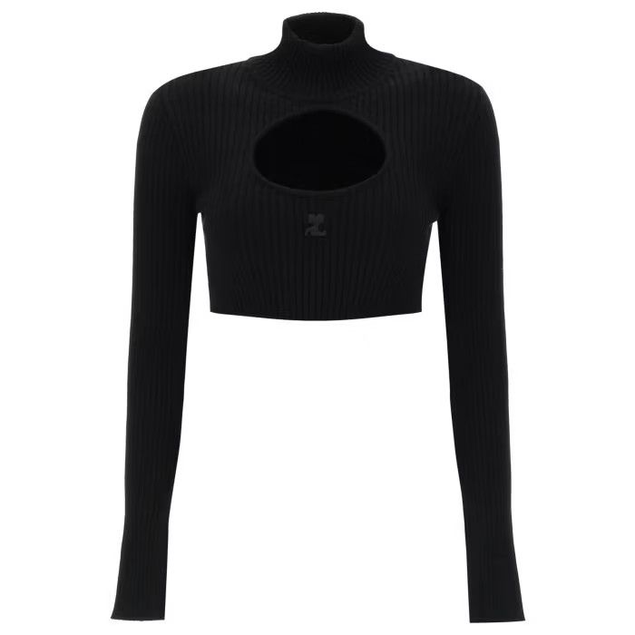 image of Courreges O1S22I1N0424 Cut Out Crop Top In Black, Women's (Size XS)