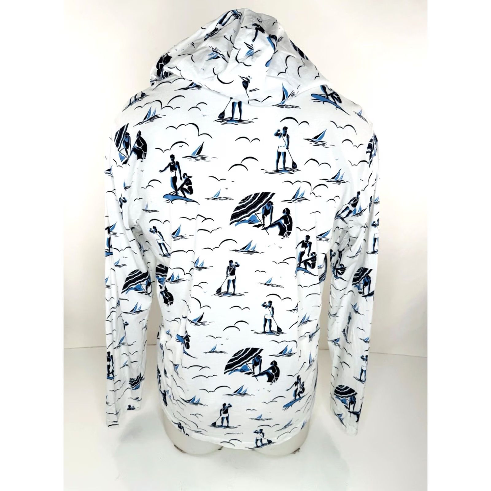 Polo Ralph Lauren Hoodie Adult M White Blue Lightweight Pullover Beach Ocean Surf Paddleboard Mens