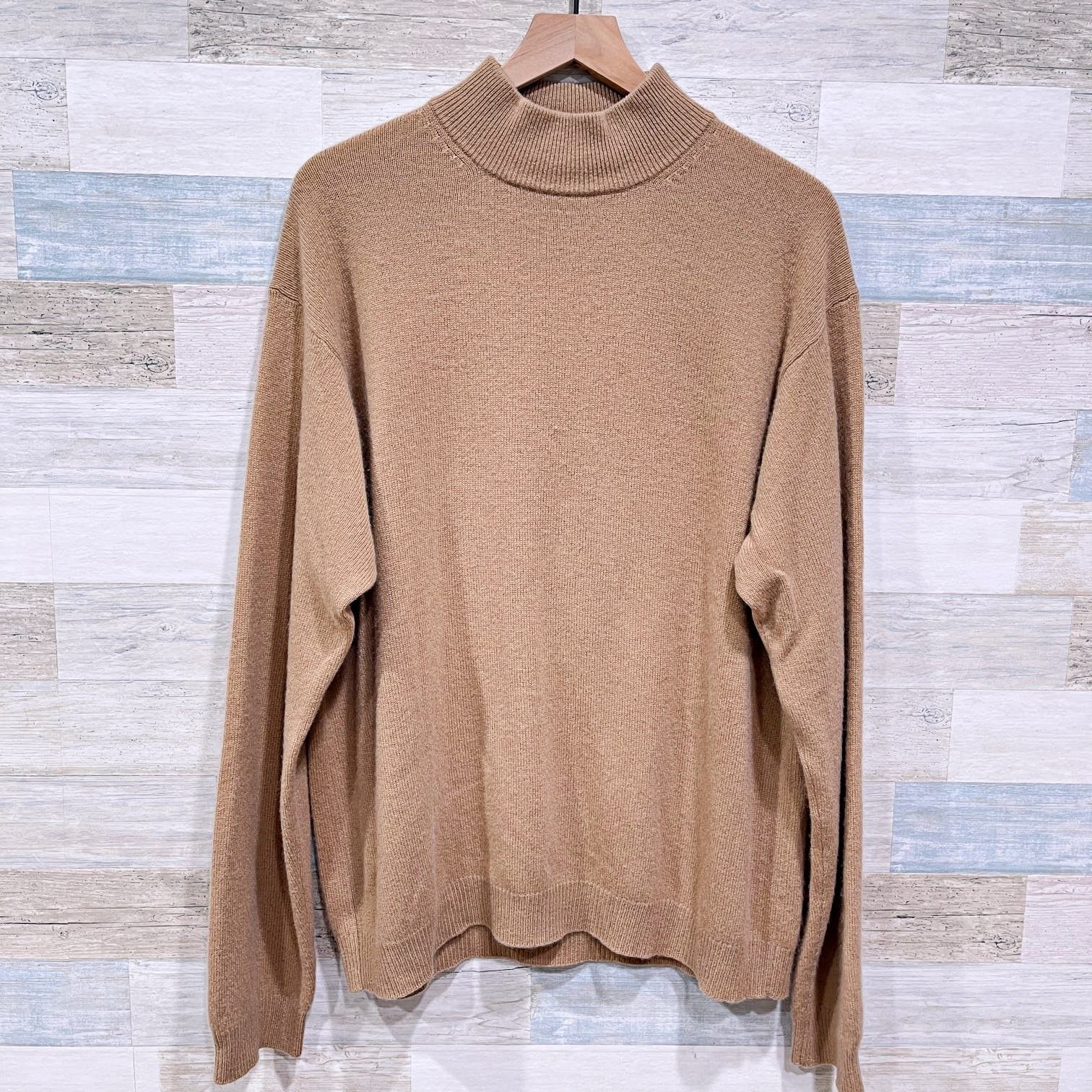 image of Scotland Made 100% Pure Cashmere Mockneck Sweater Raglan L in Tan, Men's (Size Large)