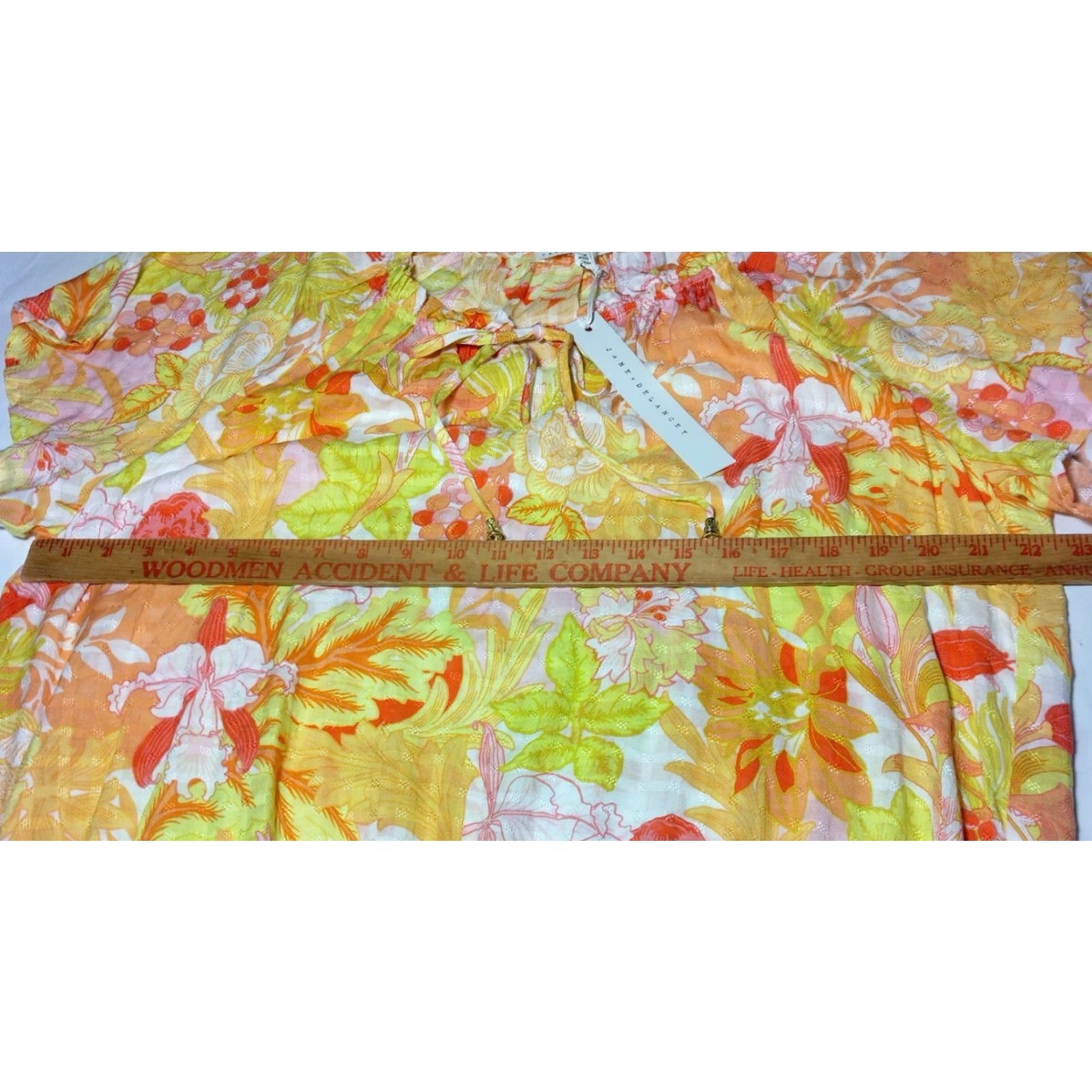 Vintage Jane + Delancey Women's Blouse XL Short Sleeve Rayon Peasant Floral Tie Neck Boho Summer Size XL / US 12-14 / IT 48-50 - 7 Thumbnail