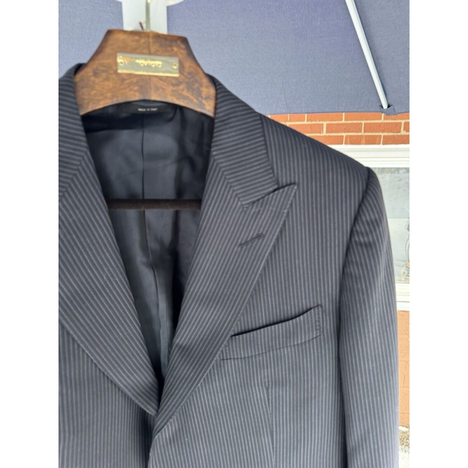 Tom Ford Striped Navy Suit Jacket 56/46 Peak Lapel Wool
