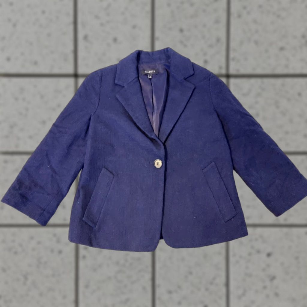 Talbots V Women's Talbots Blazer Jacket 4 Navy Blue Cotton Blazer Classic Business Casual Womens Size S / US 4 / IT 40 - 1 Thumbnail