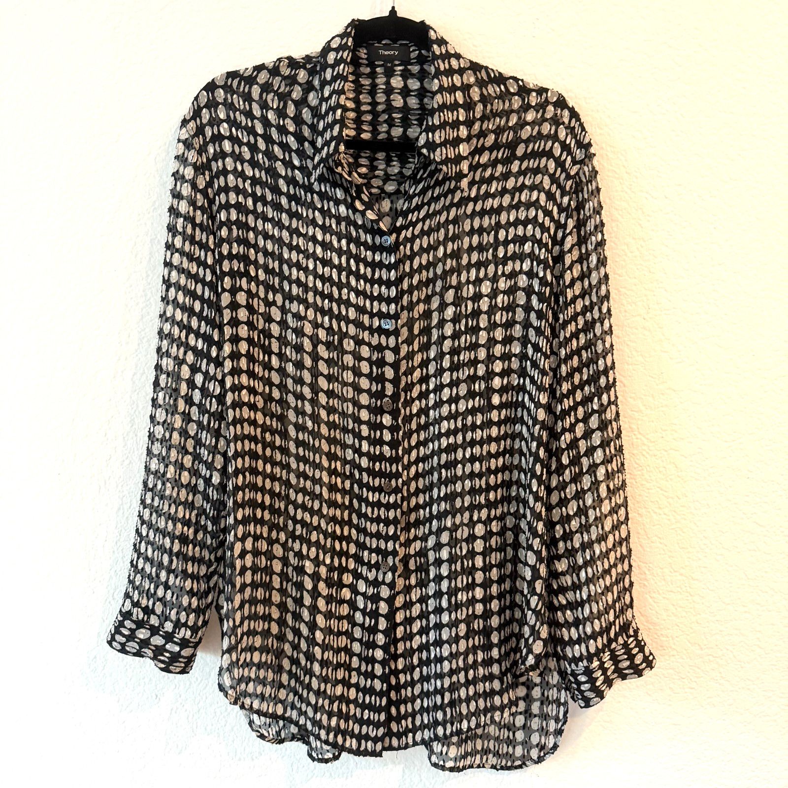 Theory Theory Sheer Silk Clip Jacquard Polka Dot Blouse Shirt M Size M / US 6-8 / IT 42-44 - 1 Thumbnail