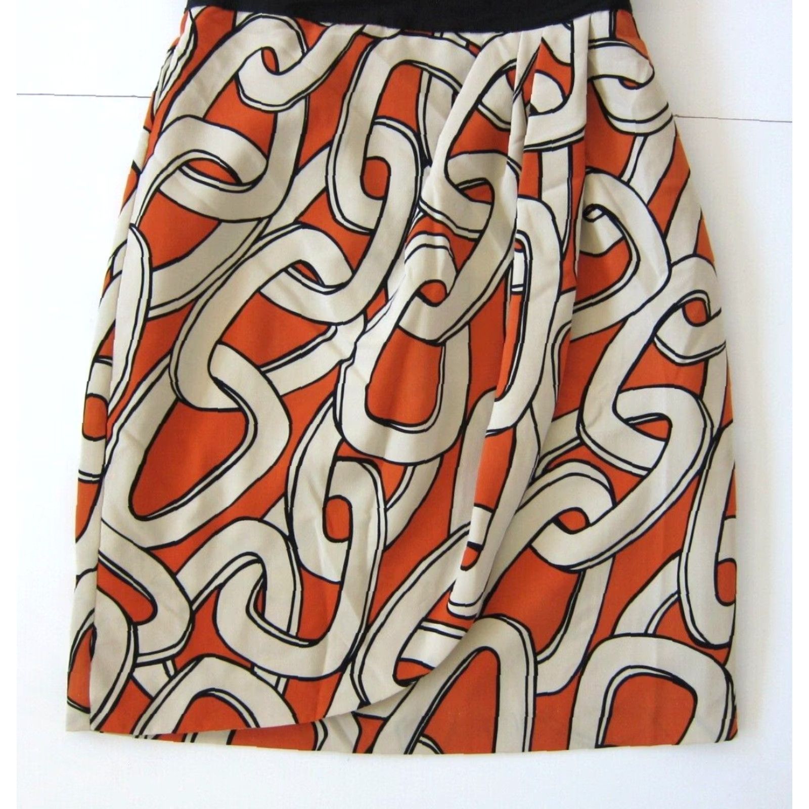 Vintage The Limited Orange Black Ivory Chain Print Ruched Strapless Empire Waist Size 4 Size ONE SIZE - 8 Thumbnail