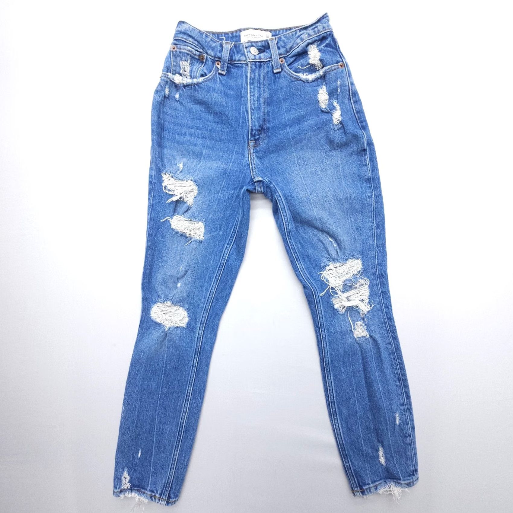 Abercrombie & Fitch Abercrombie & Fitch High Rise Mom Jeans Womens 00 / 24 Distressed Curve Love Denim Blue 90s Jeans Womens Regular 5-Pocket Size 24" / US 00 / IT 34 - 2 Thumbnail