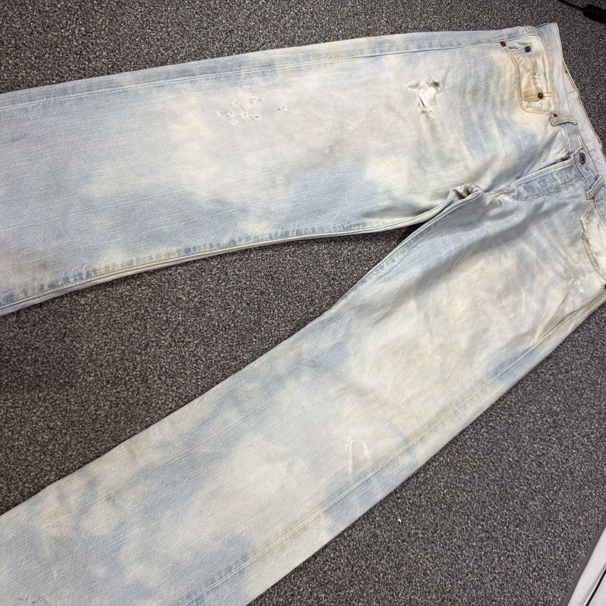 Levi's Made & Crafted y2k Splash 2 Tone Levis 501 Thrashed Denim Baggy Flared Size US 31 - 4 Thumbnail