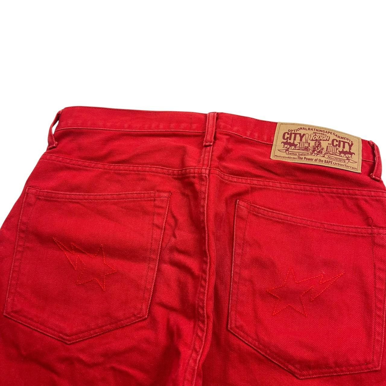 Bape Vintage Bape Embroidered Star Denim Red Shorts - Waist 34 Size US 34 / EU 50 - 3 Thumbnail
