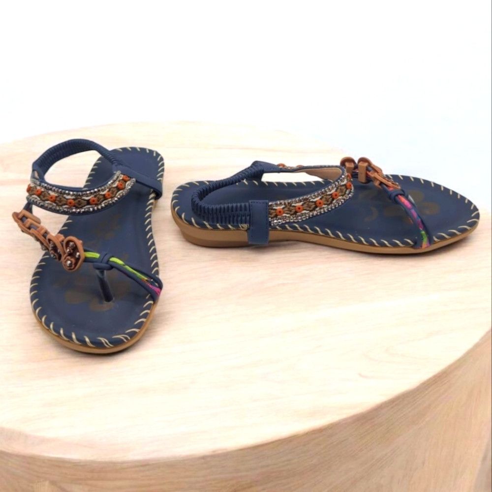 Other Embellished Navy Sandals Cool BOHO style Sz 6 Size US 6 / IT 36 - 1 Thumbnail