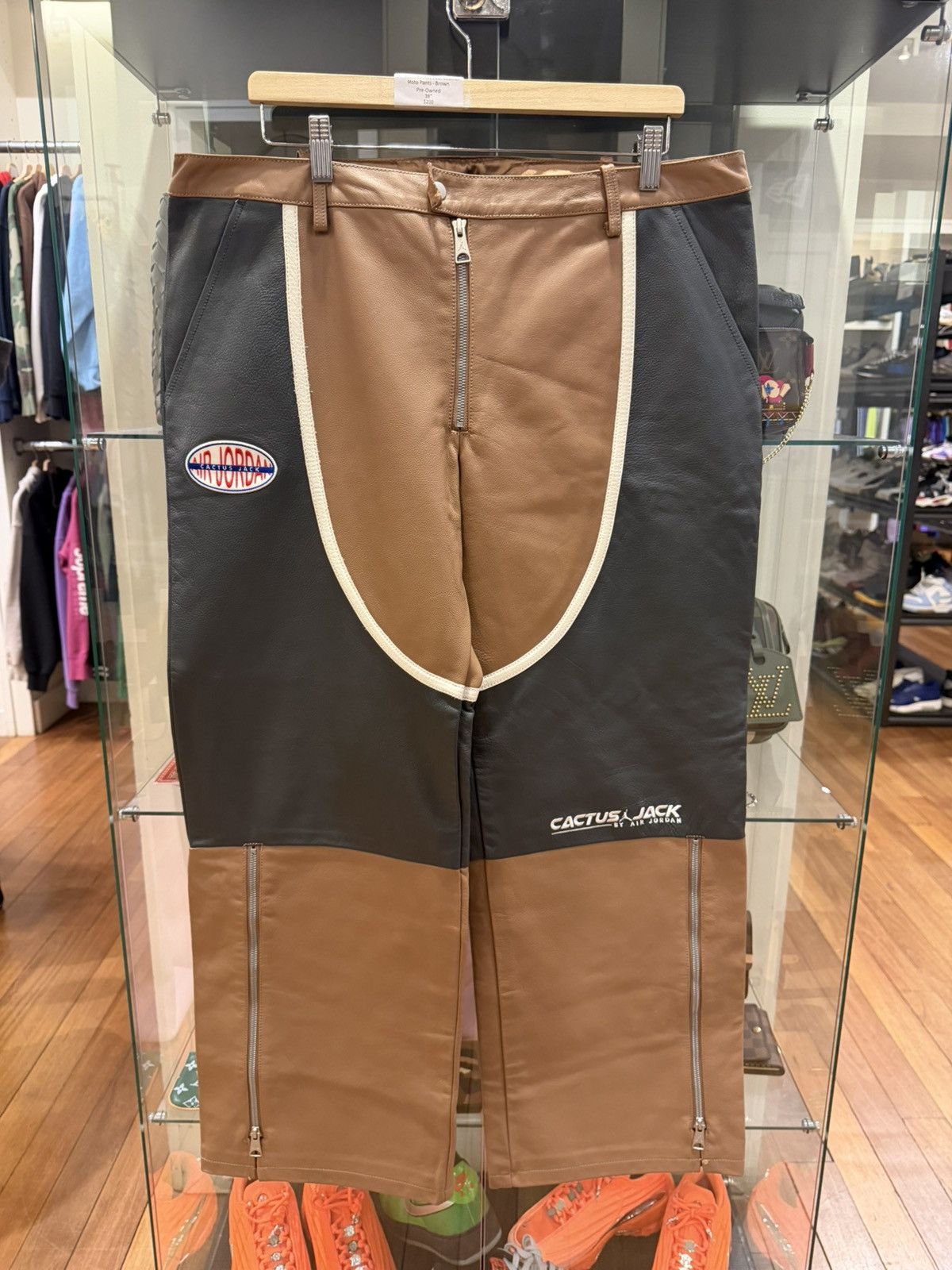 Jordan Brand × Travis Scott Jordan x Cactus Jack Leather Moto Pants - Brown Size US 38 / EU 54 - 1 Thumbnail