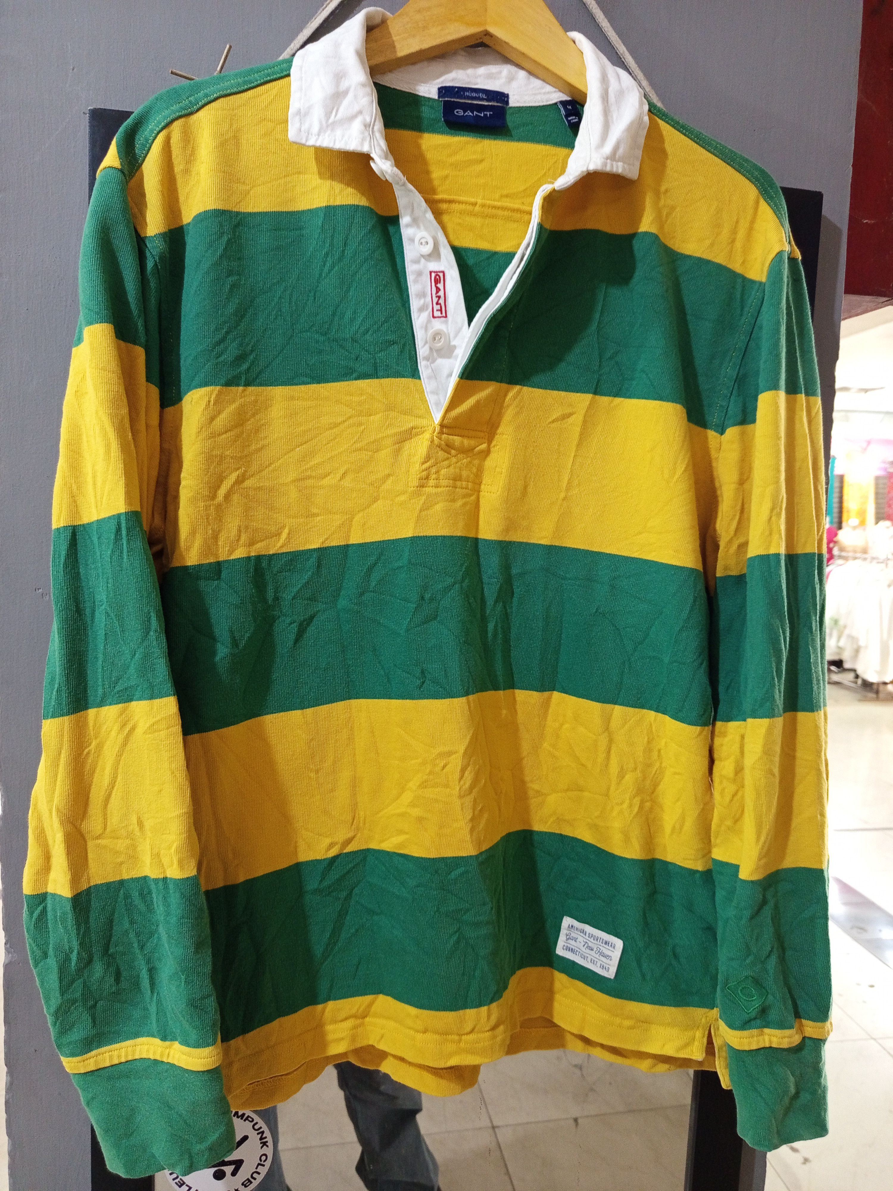 Gant 1990s GANT Hugger Rugby Shirt Green/Yellow Size US M / EU 48-50 / 2 - 2 Thumbnail
