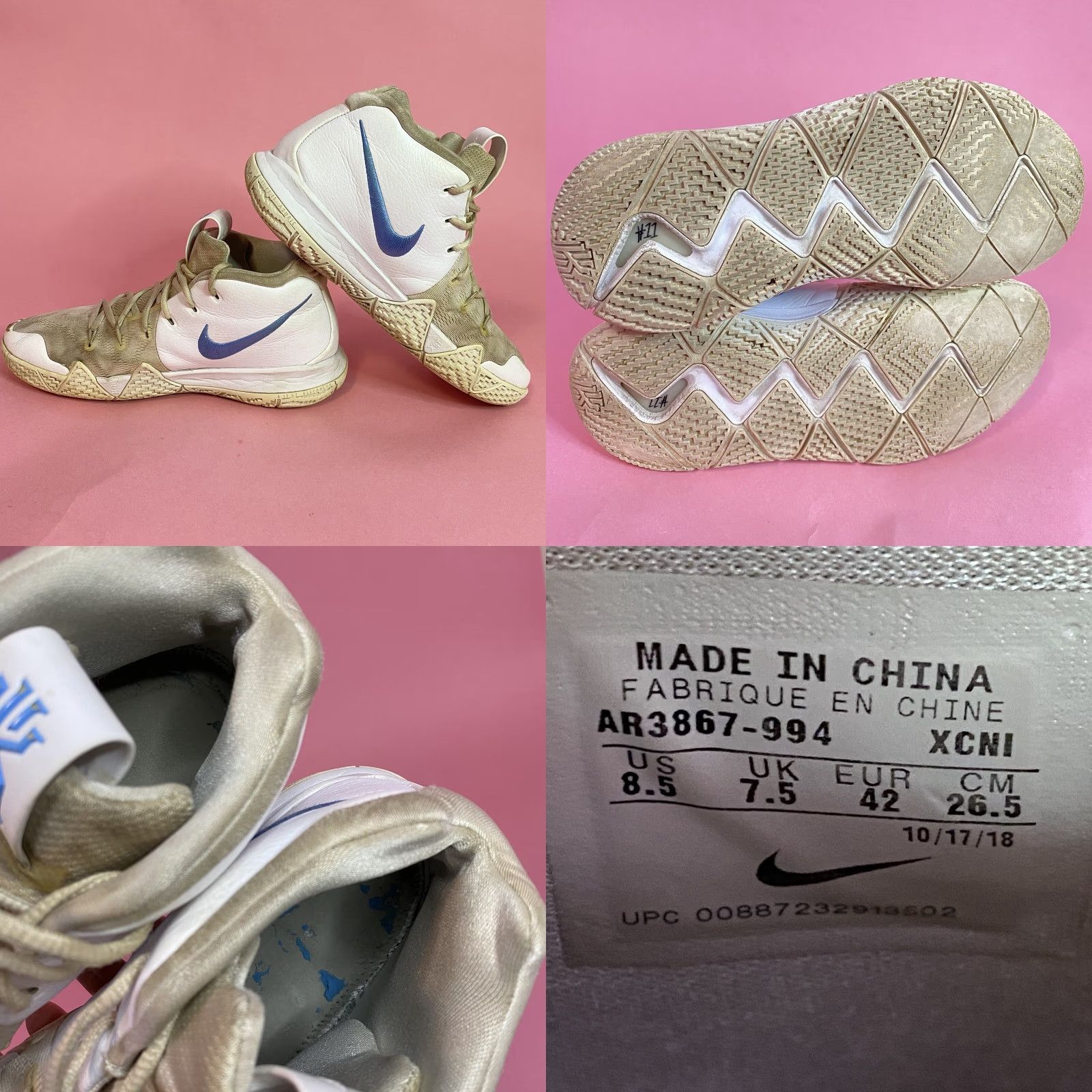 Nike VINTAGE Nike ID Kyrie AR3867-994 White Blue UNC Basketball Custom Sneakers Mens Size 8.5 Size US 8 / EU 41 - 8 Thumbnail