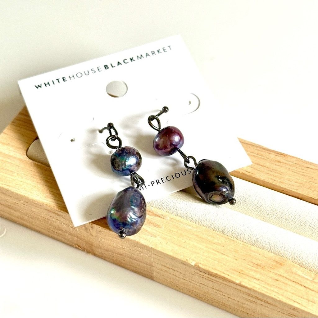 White House Black Market WHBM Semi-Precious Gray Pearl Earrings | NWT Size ONE SIZE - 1 Thumbnail