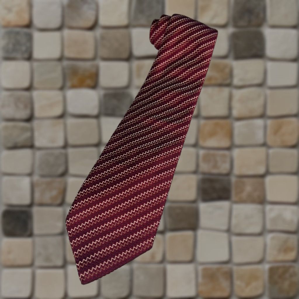 Pinko Thomas Pink Men’s Luxury Silk Tie Zig Zag Maroon 58" Wide 3 5/8" Classic Length Adjustable N/A Size ONE SIZE - 1 Thumbnail