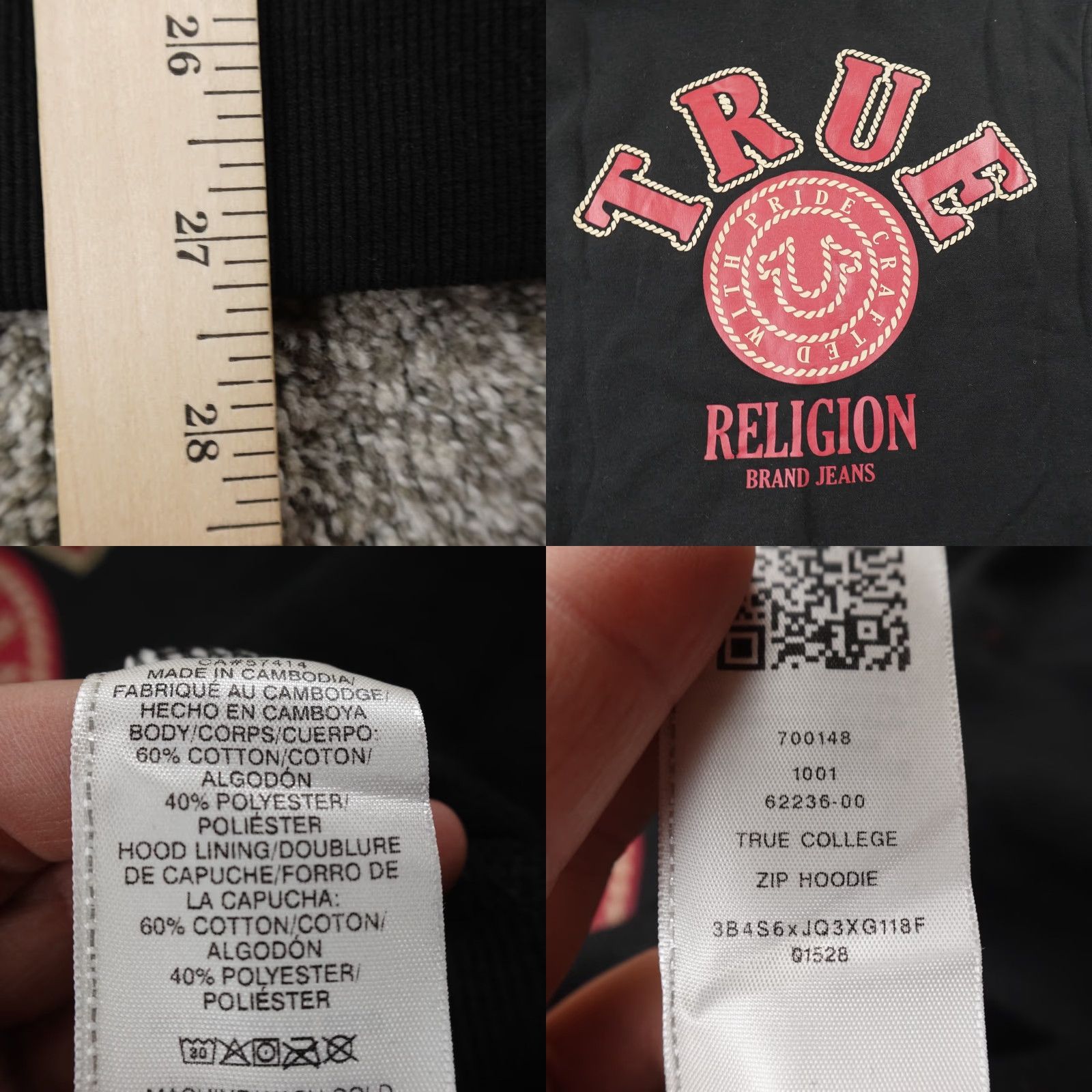 True Religion TRUE RELIGION Hoodie Mens L Black Logo Full Zip Sweatshirt Sweater Jacket Size US L / EU 52-54 / 3 - 8 Thumbnail