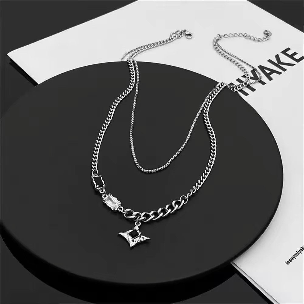 Jewelry Hip Hop Zircon Star Double Layer Necklace Size ONE SIZE - 1 Thumbnail