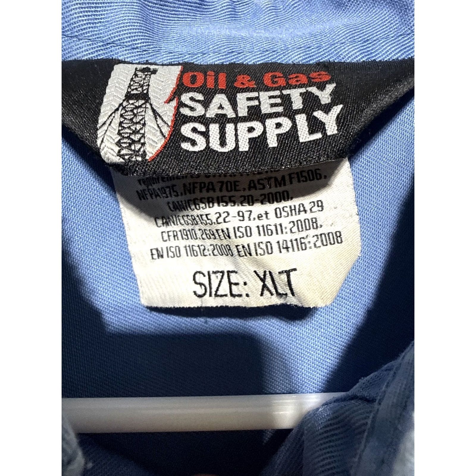 GAS Oil And Gas Safety Supply Men’s XLT Long Sleeve Fire Zero Shirt Flame Resistant Blue 3M Scotchlite Reflective Stripes Mens XLT Shirt Size US XL / EU 56 / 4 - 4 Thumbnail