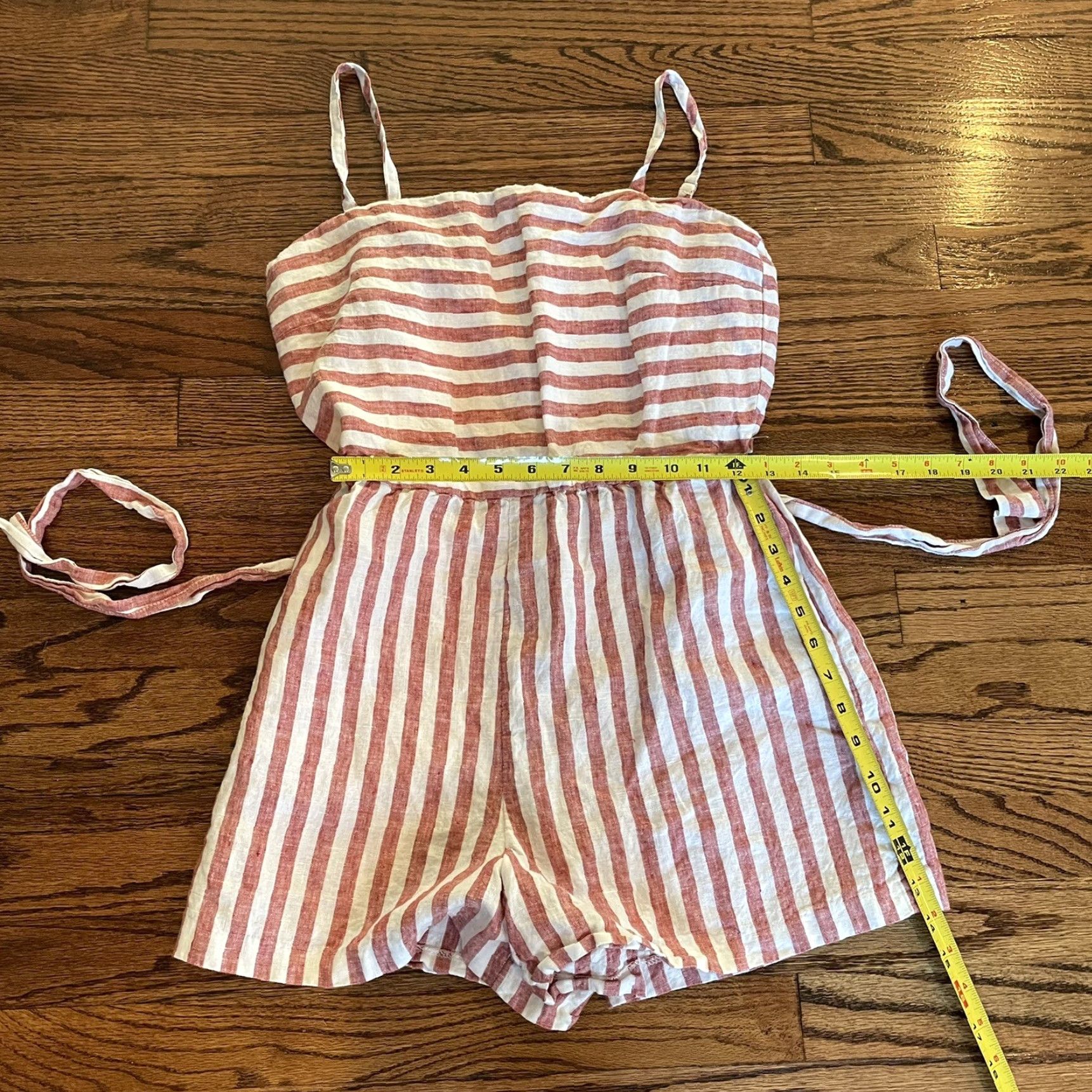 Vintage C&C California Romper Size 8 100% Linen Light Maroon White Stripes Spaghetti Strap Sleeveless Wide-Leg Casual Adult Womens Regular Fit Vintage: No Size 30" / US 8 / IT 44 - 5 Thumbnail