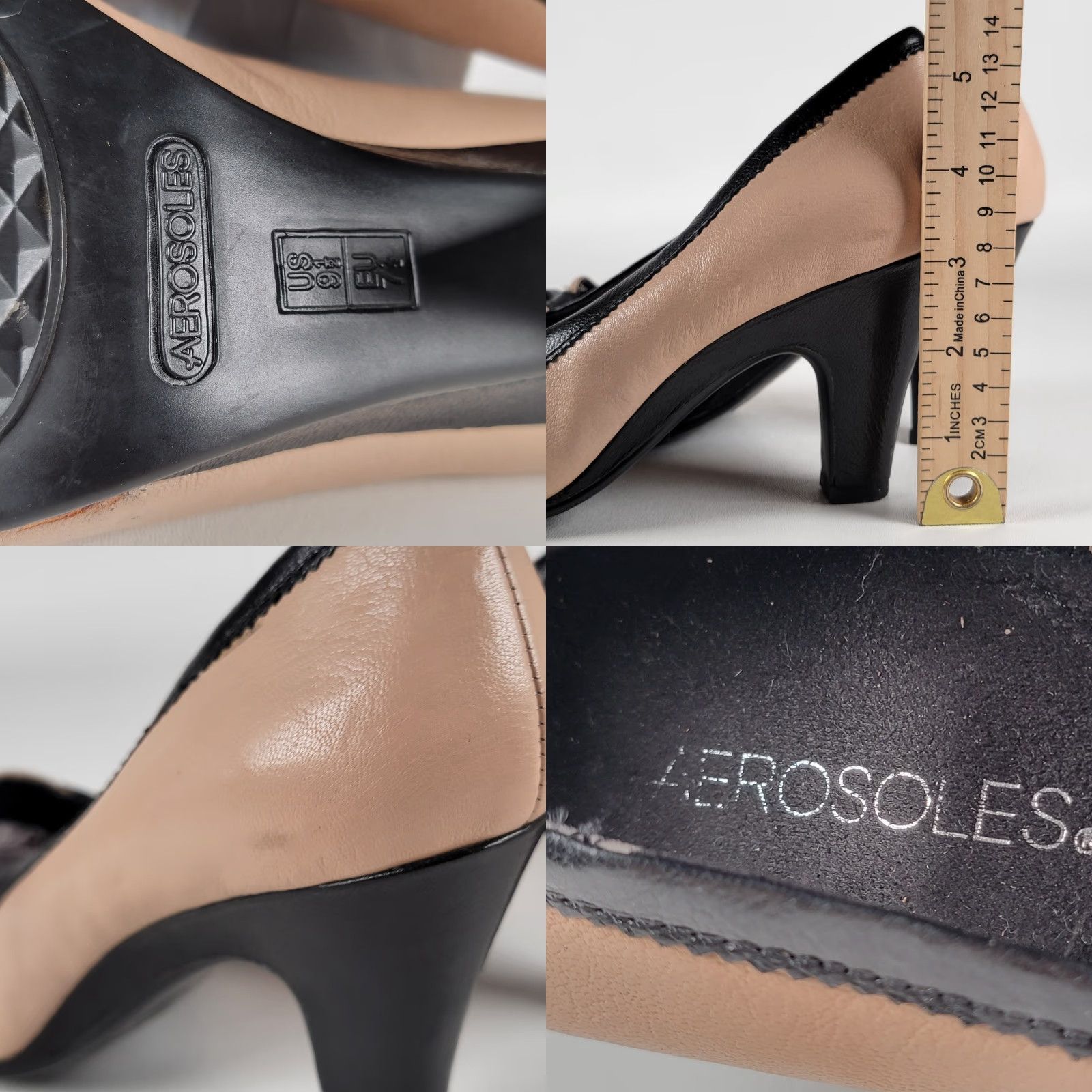 Vintage Aerosoles City Scape Kitten Heel Pumps Womens 9.5 Black Tan Bow Leather Slip On Solid Round Toe City Women Heel Pump 9.5 Womens Size US 10 / IT 40 - 8 Thumbnail