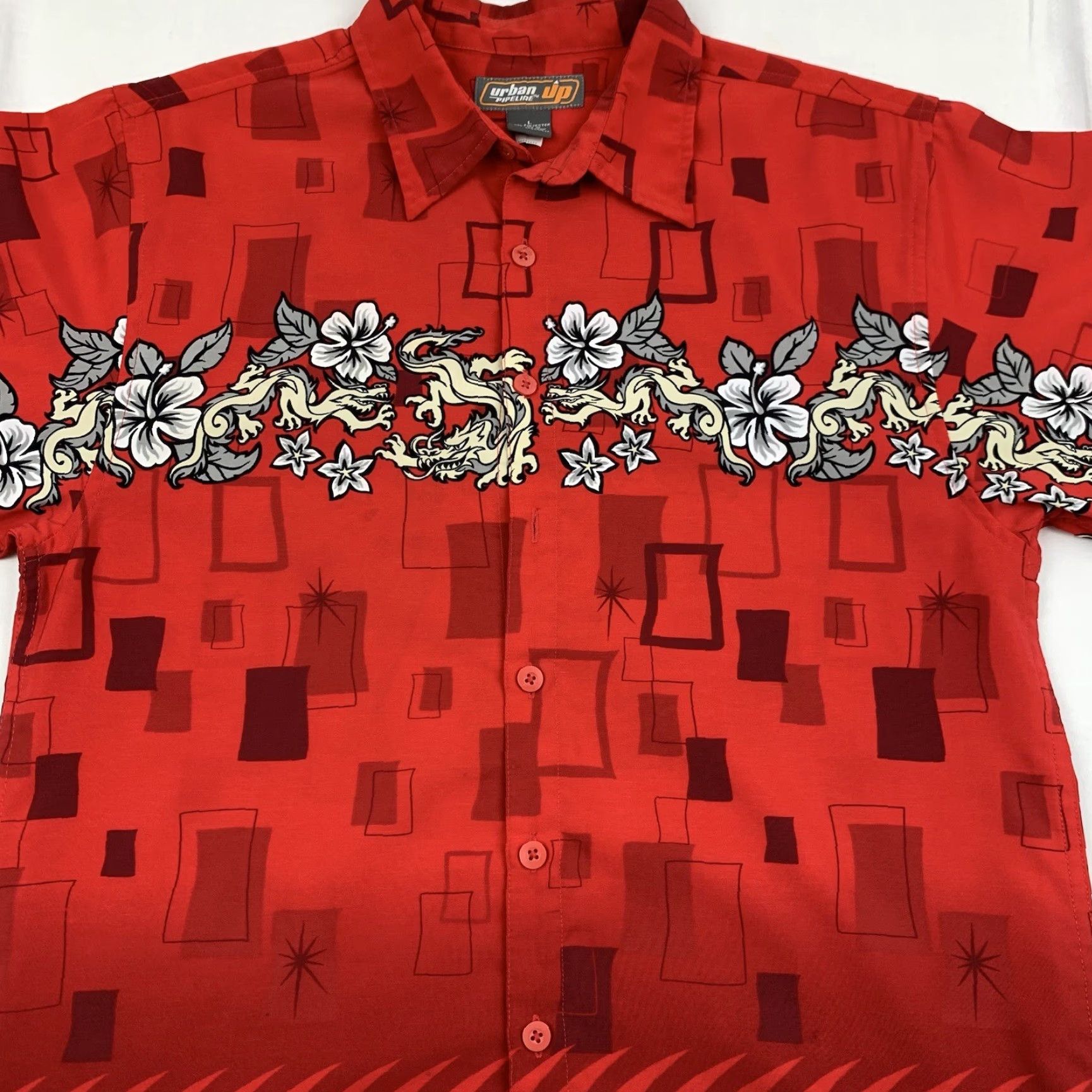 Vintage VINTAGE Urban Pipeline Button Up Shirt Adult Large Red Dragon Tribal Grunge Y2K Men Size US L / EU 52-54 / 3 - 2 Thumbnail