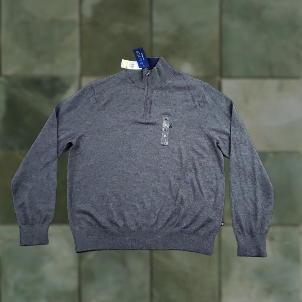 Nautica Nautica Navtech Sweater Mens Medium Gray Quarter Zip Pullover Mock Neck Size US M / EU 48-50 / 2 - 1 Thumbnail