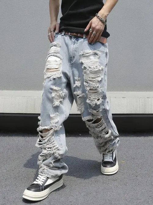 Jean RIPPED distressed EGDY baggy denim jeans Size US 36 / EU 52 - 2 Thumbnail