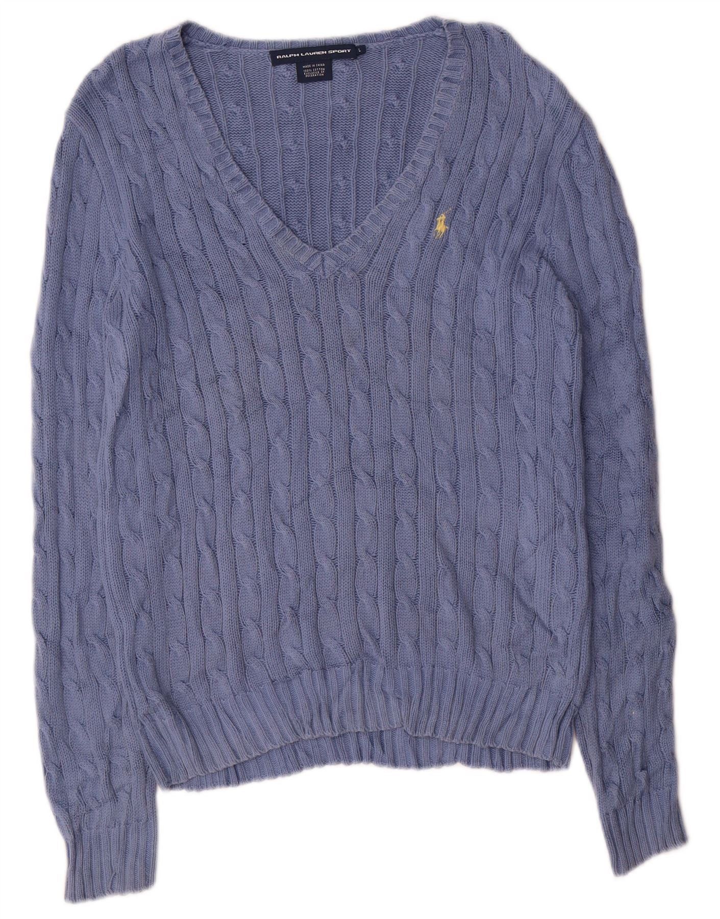 Ralph Lauren Womens V-Neck Jumper Sweater UK 16 Large Blue Cotton Size M / US 6-8 / IT 42-44 - 1 Thumbnail