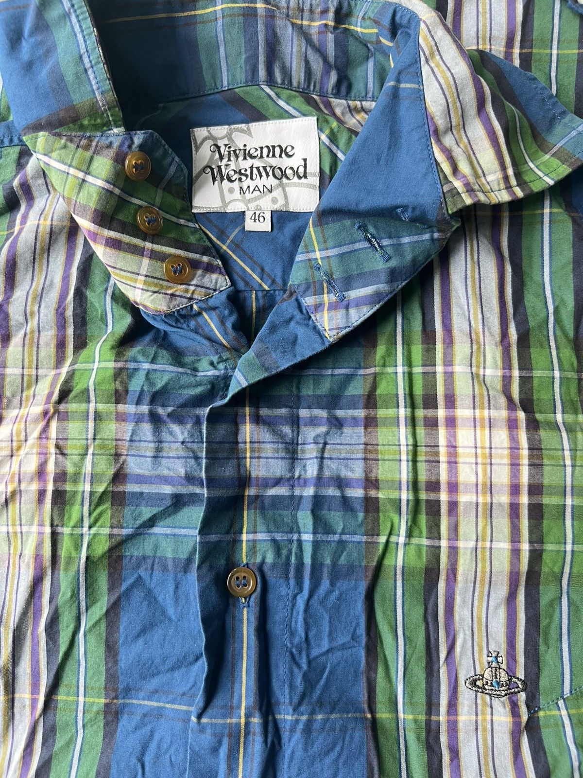 VW Man Orbs Embroidered Plaid Unstructured Collar B/D Shirt
