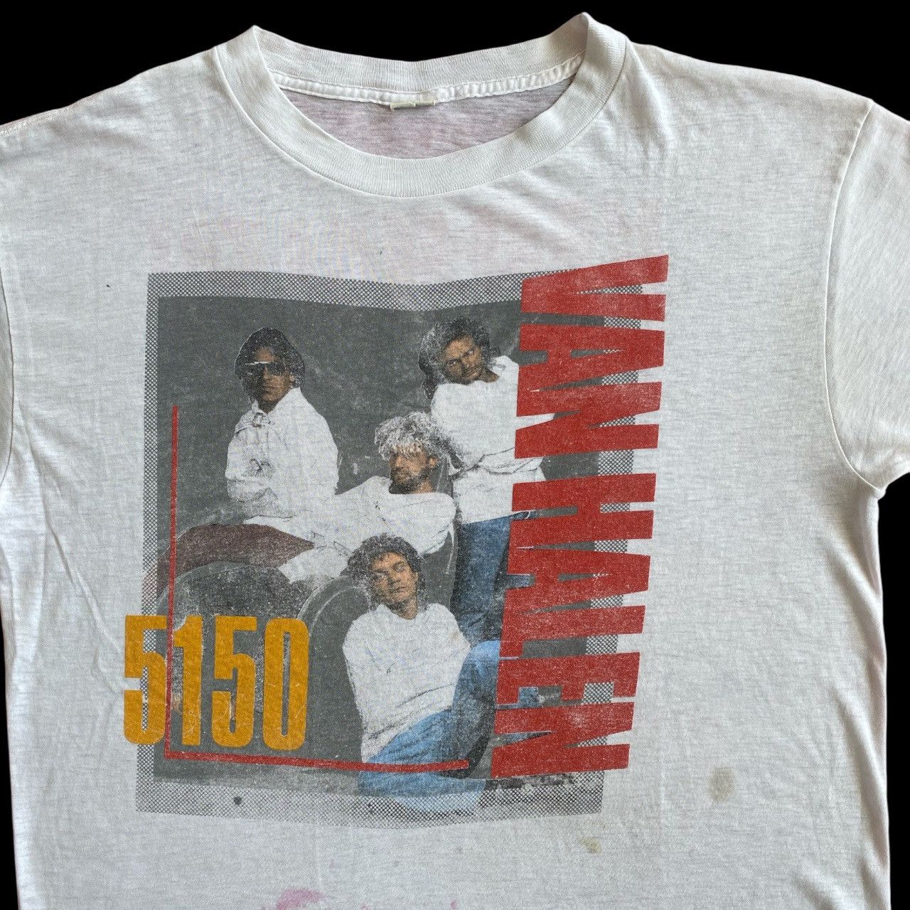 Vintage 80s Distressed Paper Tin Van Halen 5150 Concert Tee Menswear