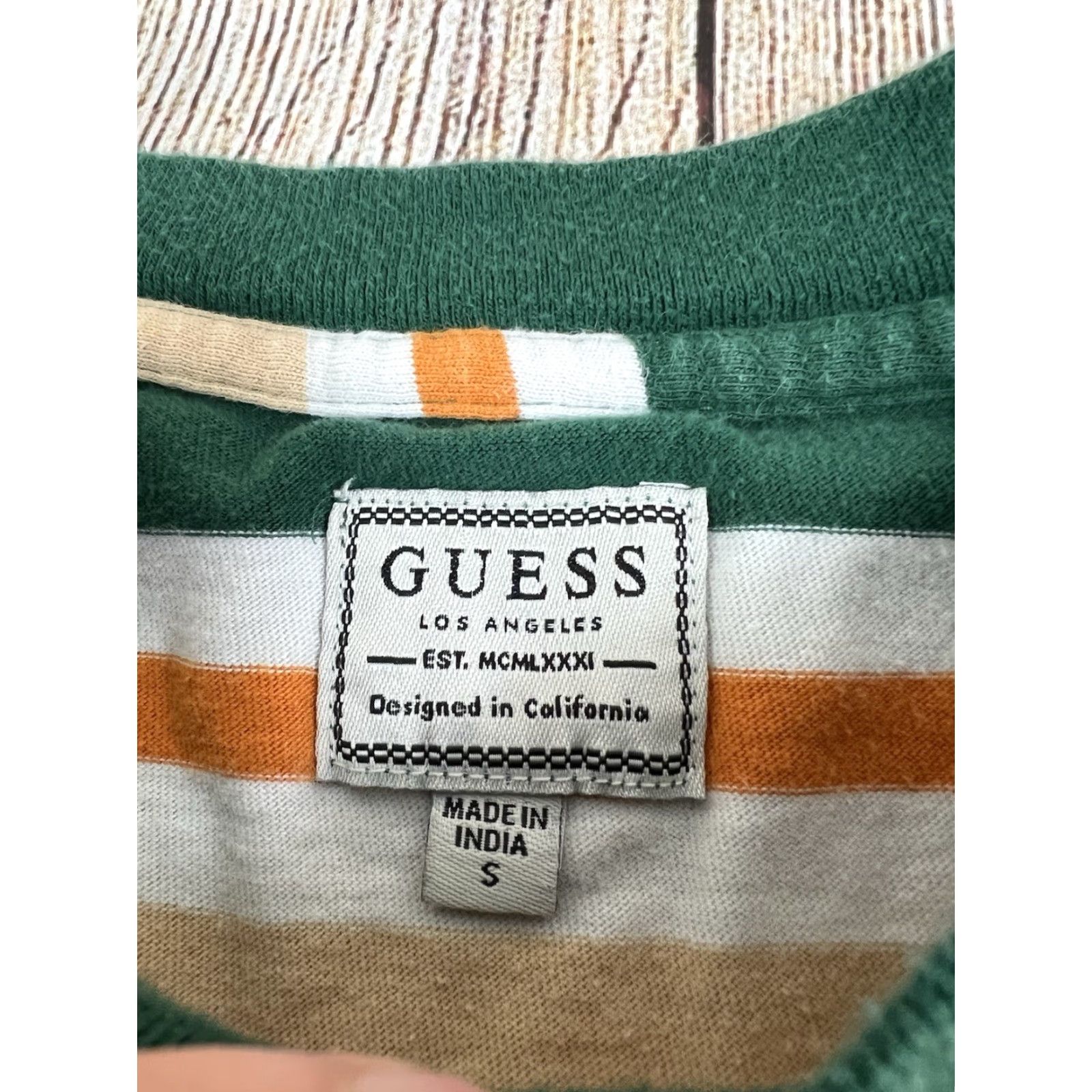 Guess VINTAGE GUESS Los Angeles T Shirt Mens Small Orange Striped Crew Neck Short Sleeve Cotton Shirt Size US S / EU 44-46 / 1 - 4 Thumbnail
