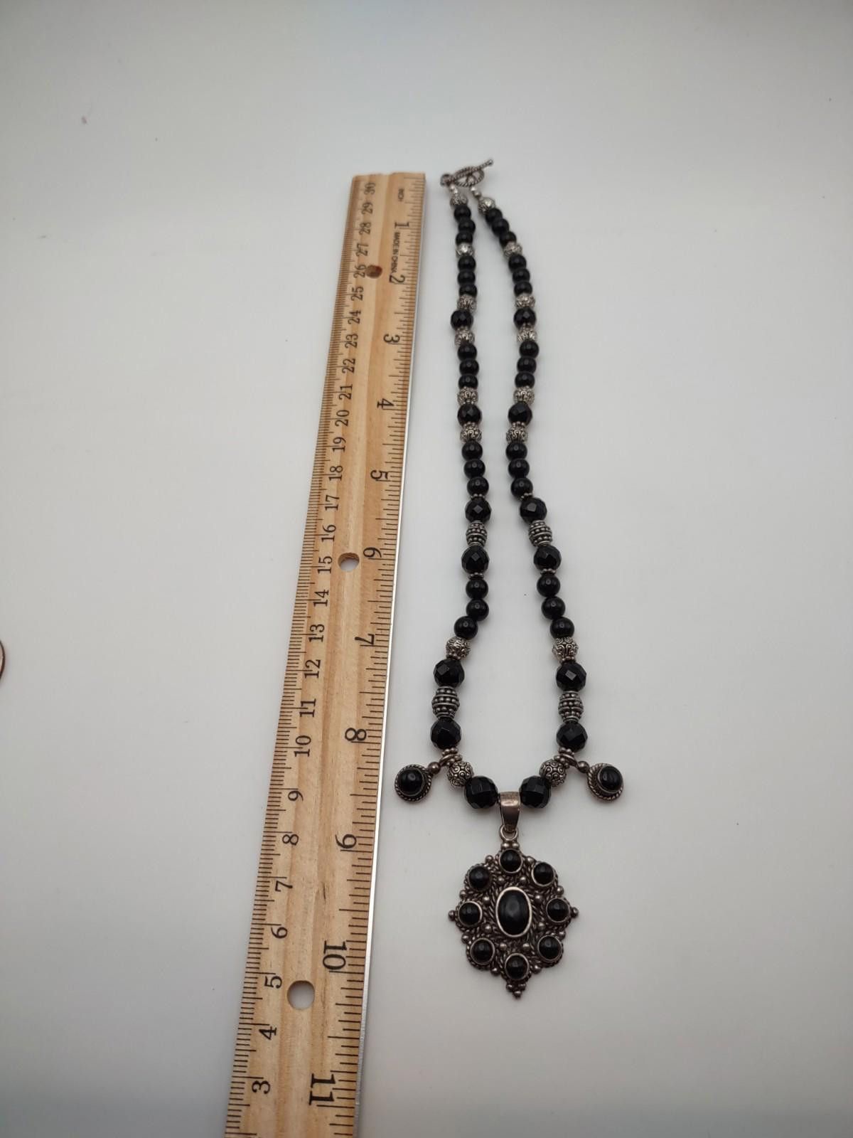 Sterling Silver Artisan Sterling Silver Black Stone Statement Necklace 18 Size ONE SIZE - 5 Thumbnail