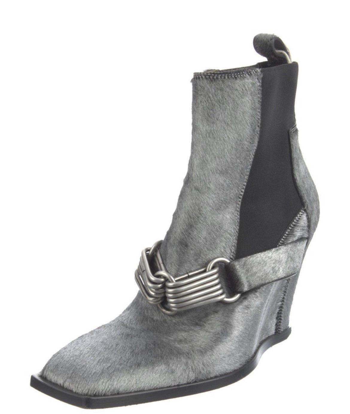 FW19 Larry Pony Hair Square Toe Chain Wedge Boots