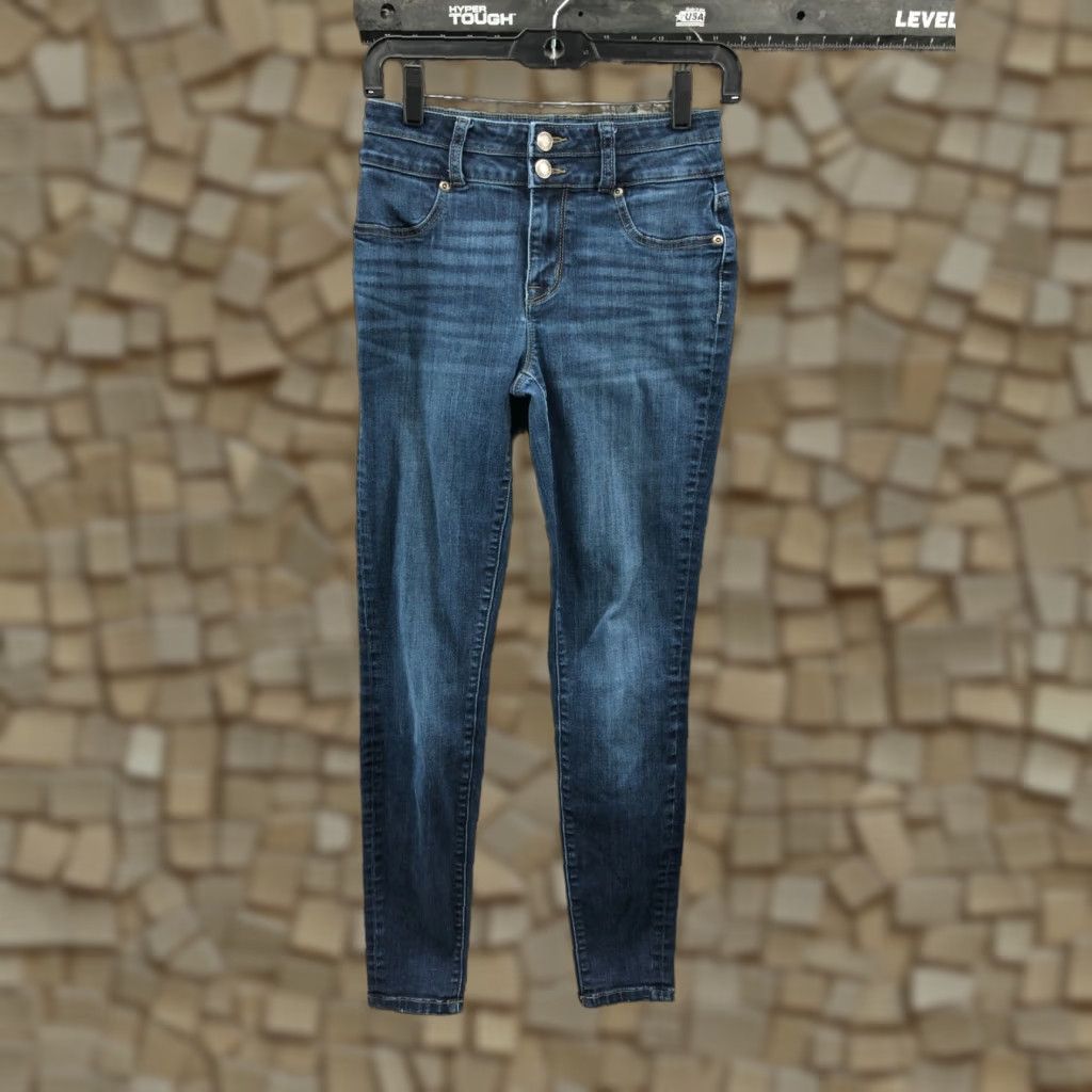 Vintage Maurices Jeans Skinny High Rise Regular XS Womens Dark Blue Denim 5-Pocket Logo Zipper Belt Loops Size 26" / US 2 / IT 38 - 1 Thumbnail