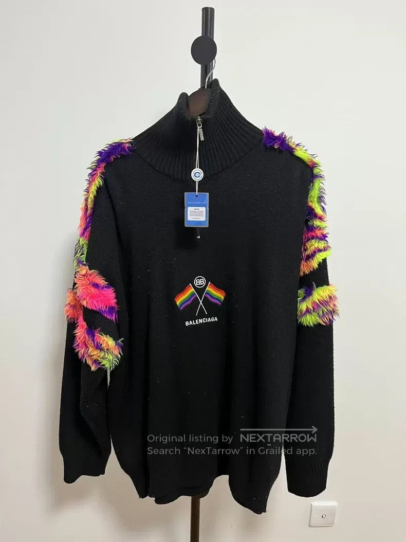 Balenciaga Balenciaga Colorful flag fuzzy high-neck sweater Size US S / EU 44-46 / 1 - 1 Thumbnail