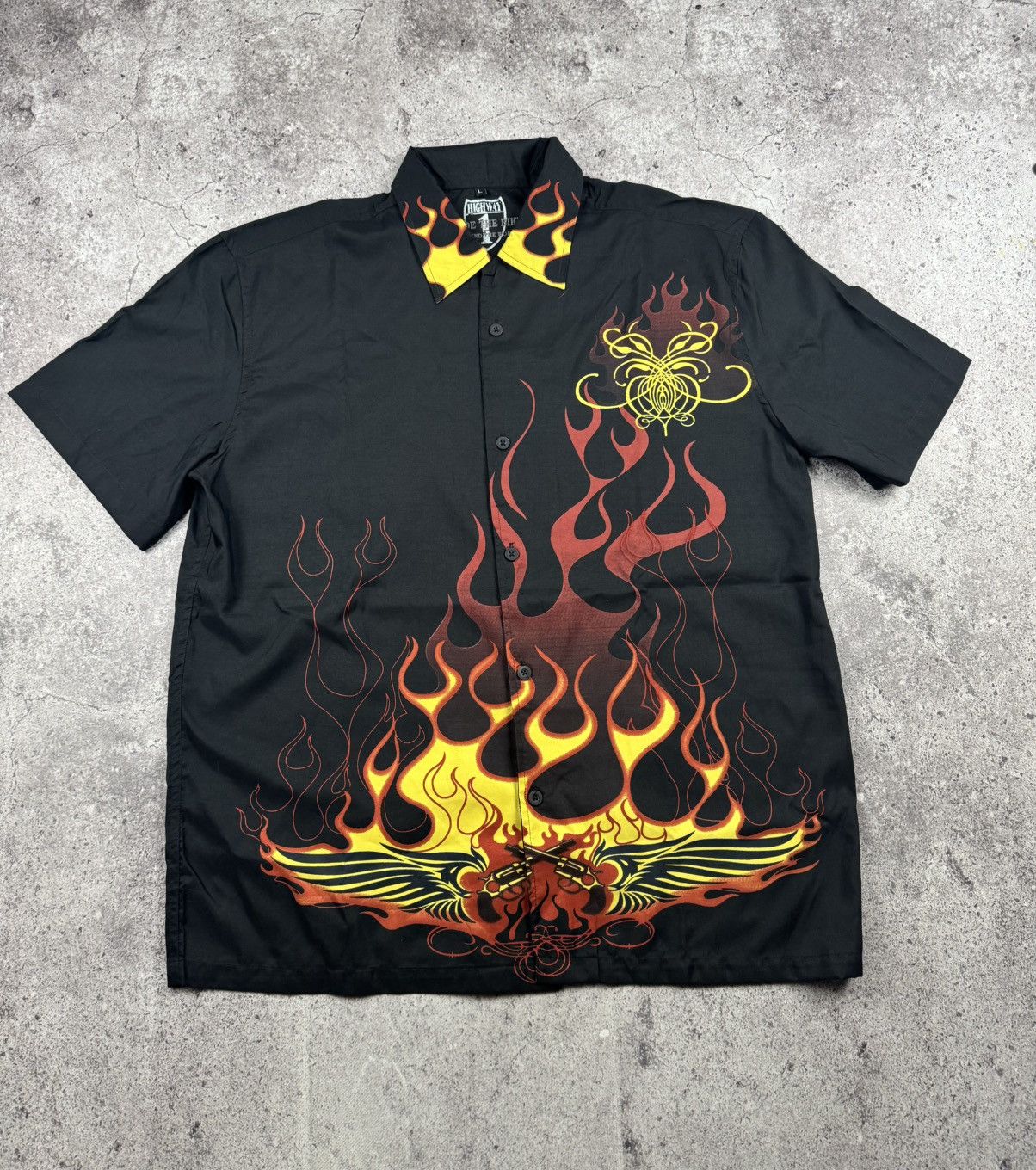 Japanese Brand 🔥🕸💀 Vintage 90s Skull Skeleton Fire Shirt Rare Retro Y2K Size US L / EU 52-54 / 3 - 1 Thumbnail