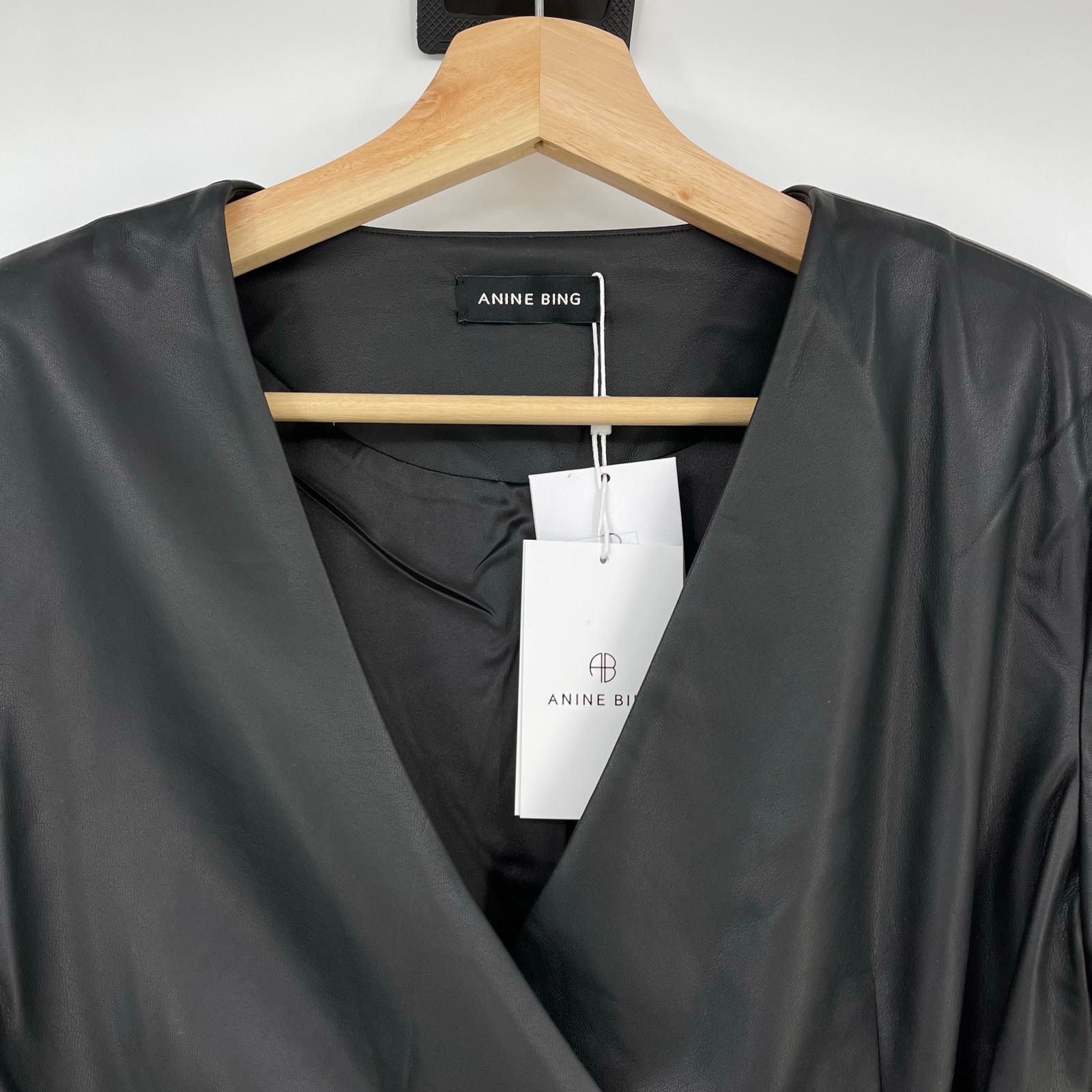 Anine Bing Anine Bing | NWT Joey Dress Black Faux Leather Wrap Dress S Size S / US 4 / IT 40 - 7 Thumbnail