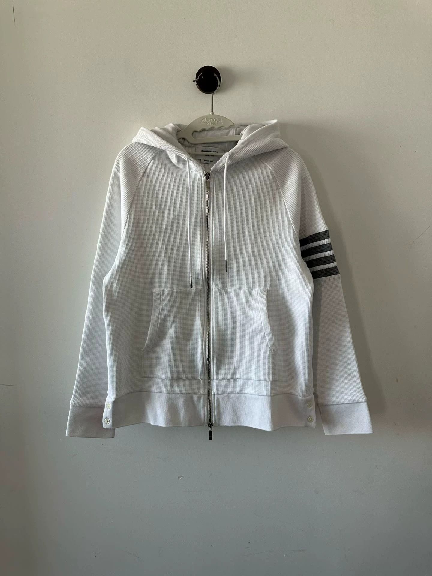 Thom Browne Thom Browne White Waffle Zip Hoodie Jacket - Size 3 Size US L / EU 52-54 / 3 - 1 Thumbnail