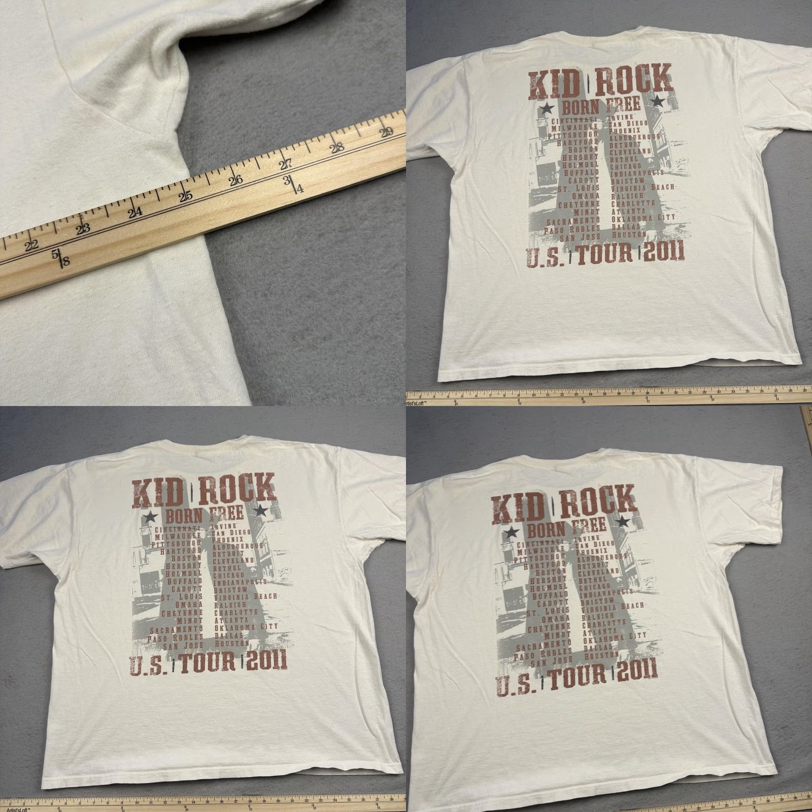 Anvil VINTAGE Kid Rock Shirt Mens 2XL White Born Free U.S. Tour 2011 Concert Graphic Tee Size US XXL / EU 58 / 5 - 10 Thumbnail