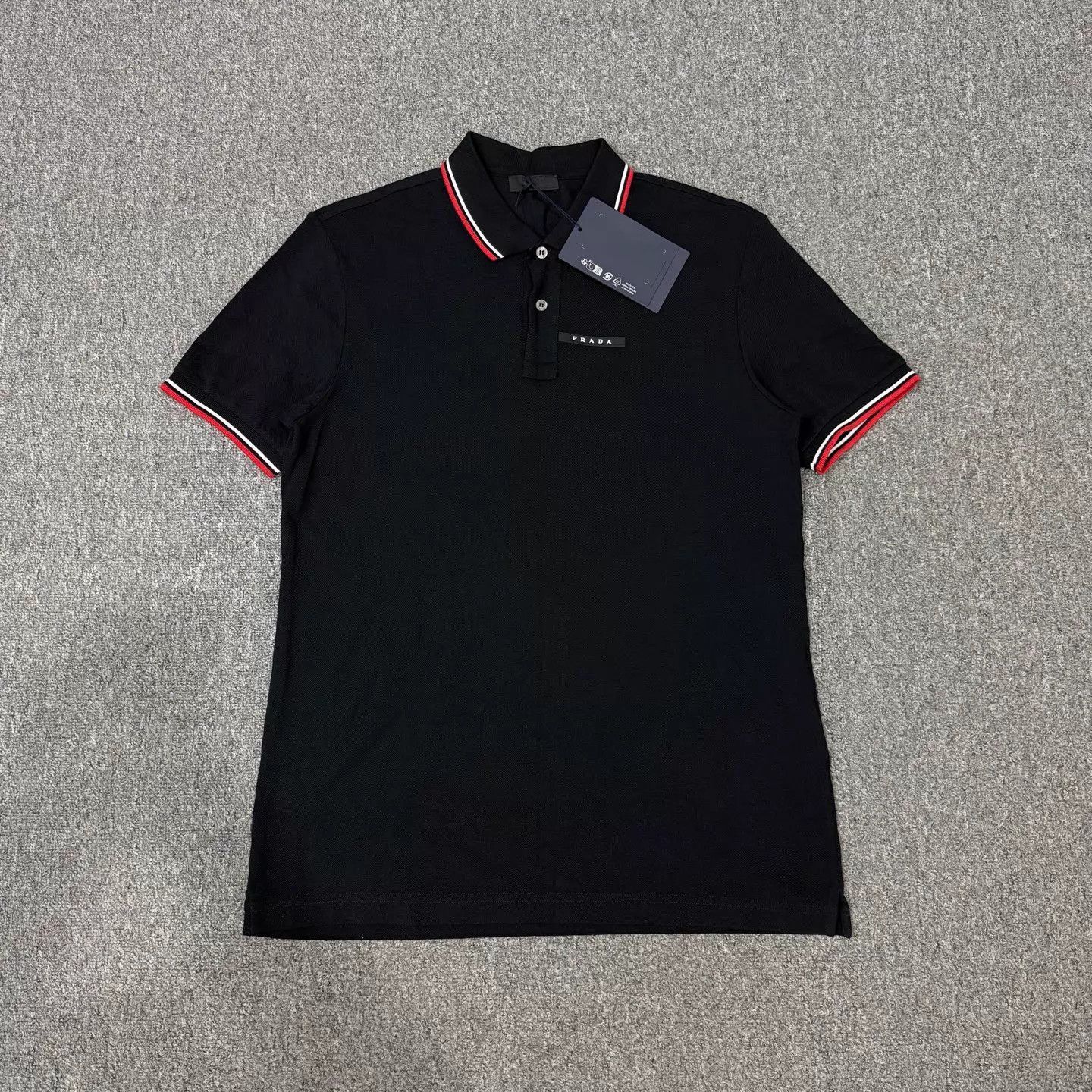Prada Black Short-Sleeve Polo Shirt with Contrast Trim Size US XL / EU 56 / 4 - 1 Thumbnail
