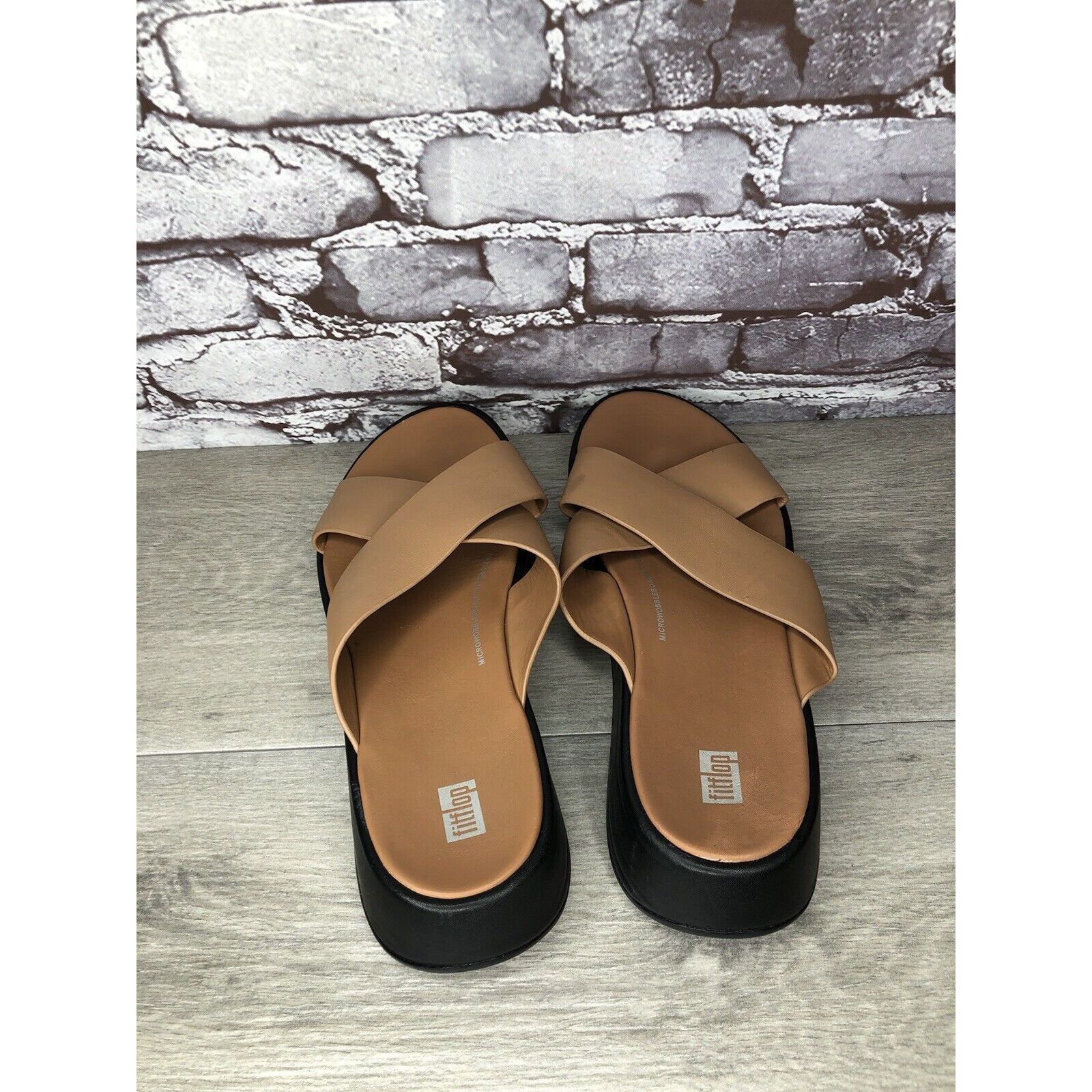 Other Fitflop F-Mode Brown Leather Flatform Cross Strap Slides Wom Size US 10 / IT 40 - 5 Thumbnail