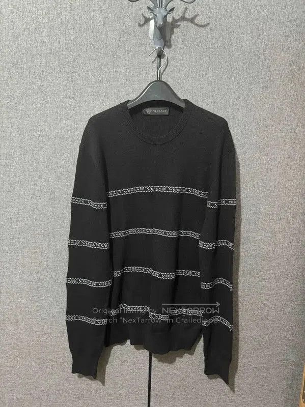 Versace Black Wool Pullover with Logo Embroidery .
