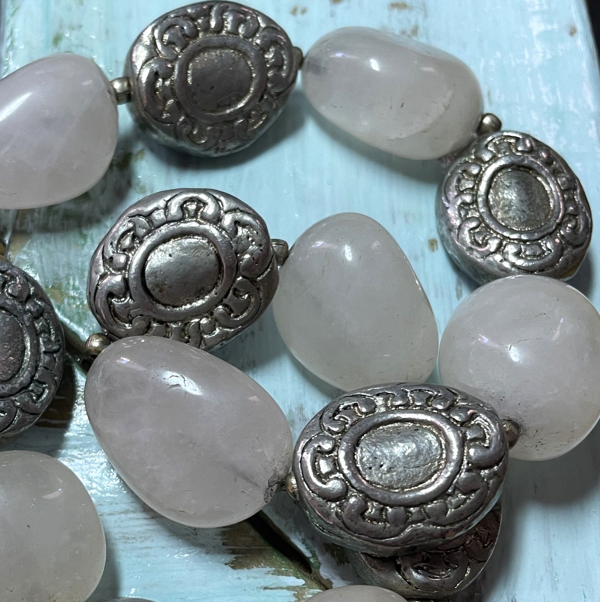 Other Vintage Statement Necklace Rose Quartz & Tribal Silver Beads Size ONE SIZE - 5 Thumbnail