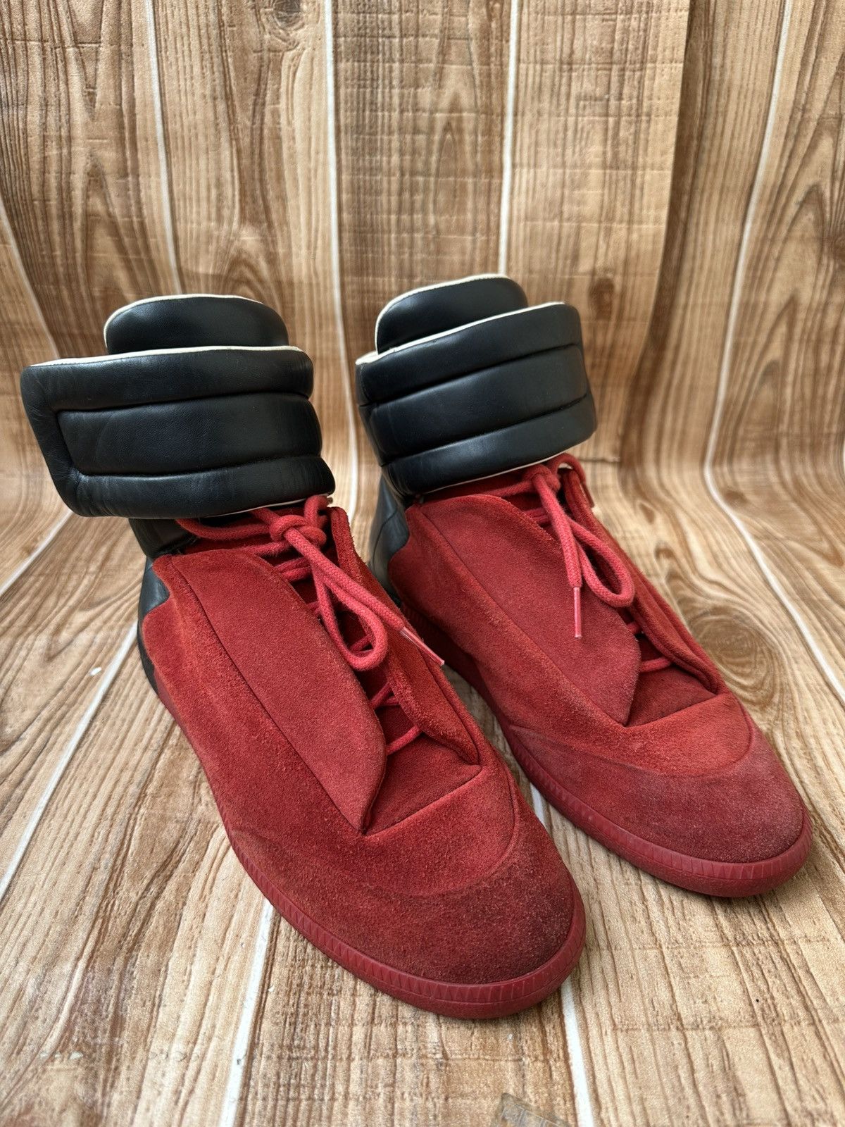 Maison Margiela 👀Maison Margiela Red Leather Suede Futures Hightops Size US 9 / EU 42 - 3 Thumbnail